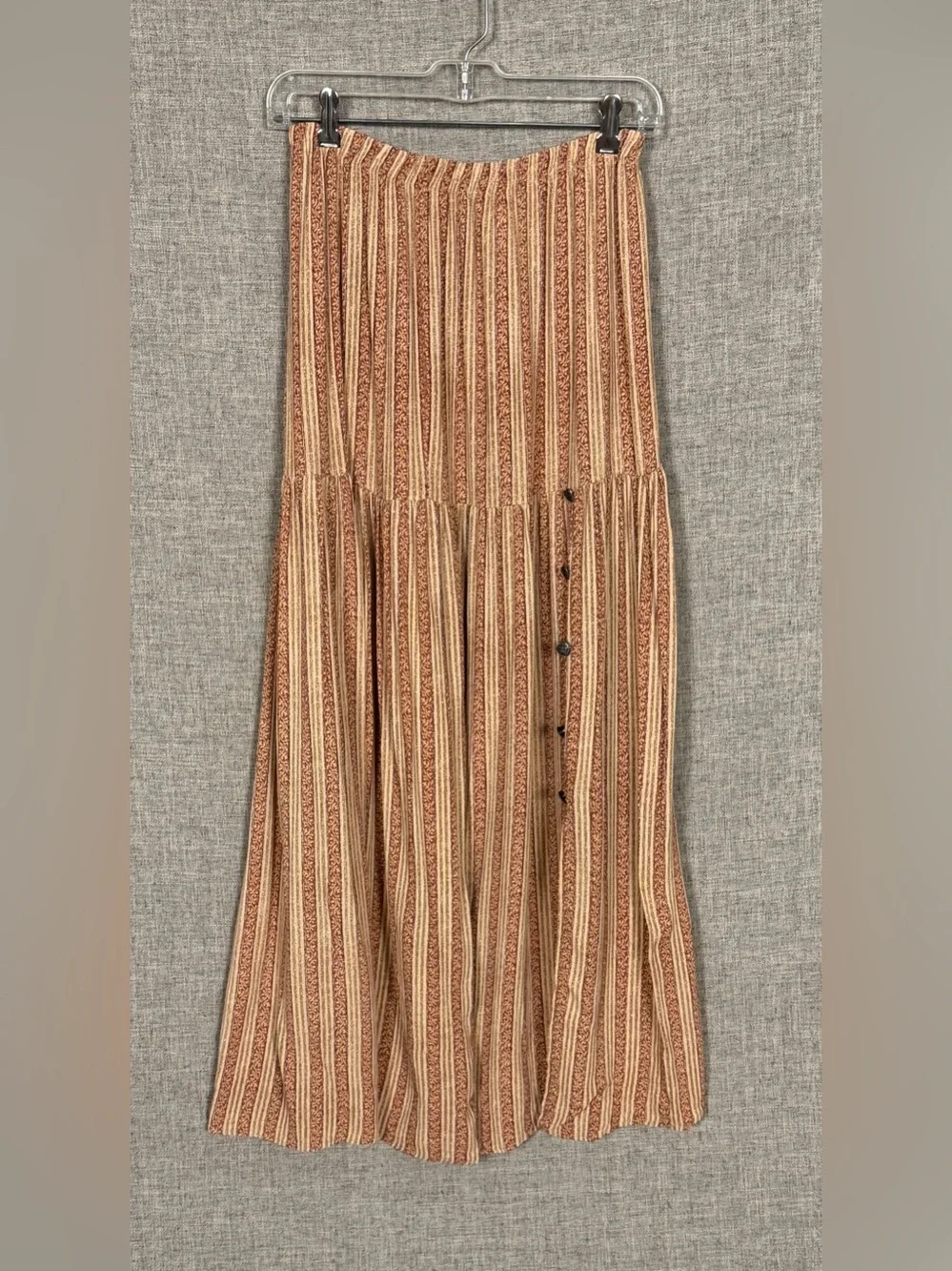 Floral Striped Maxi Skirt with Button Detail